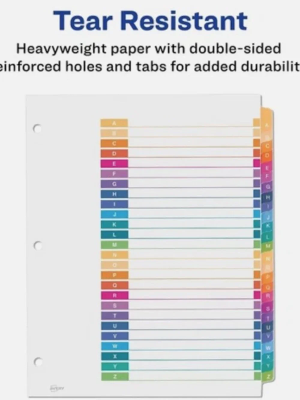 Avery Ready Index Customizable A-Z 26-Tab Table of Contents Multicolor Index Div